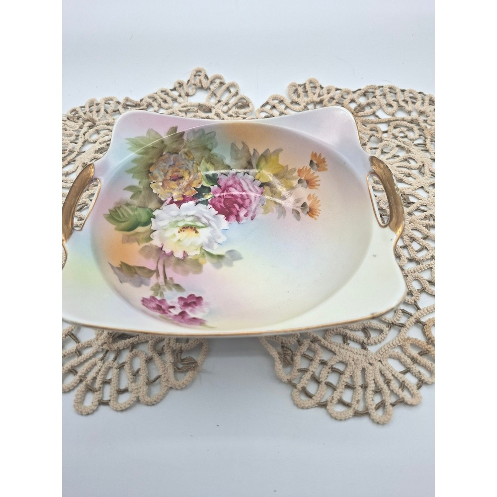 Vintage Noritake Hand Painted Floral Porcelain Bowl Gold Handles Made in Japan